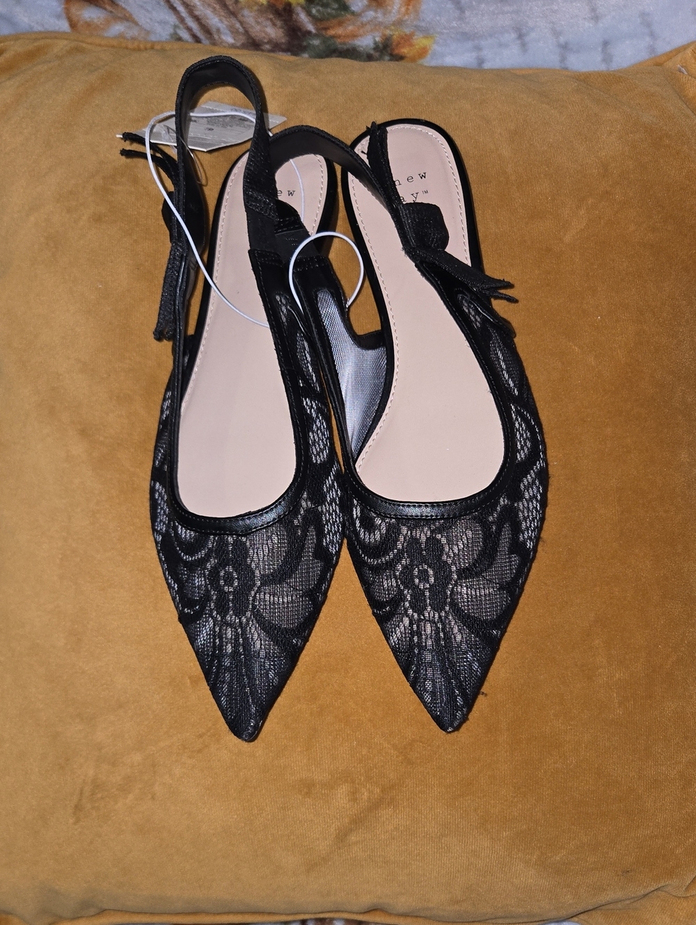 a new day Black Lace Pointed Slingback Flats